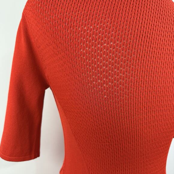 Stefanel Italy Sweater Bodycon Dress XS Burnt Reddish Orange Mesh Back & Sides - Picture 12 of 16